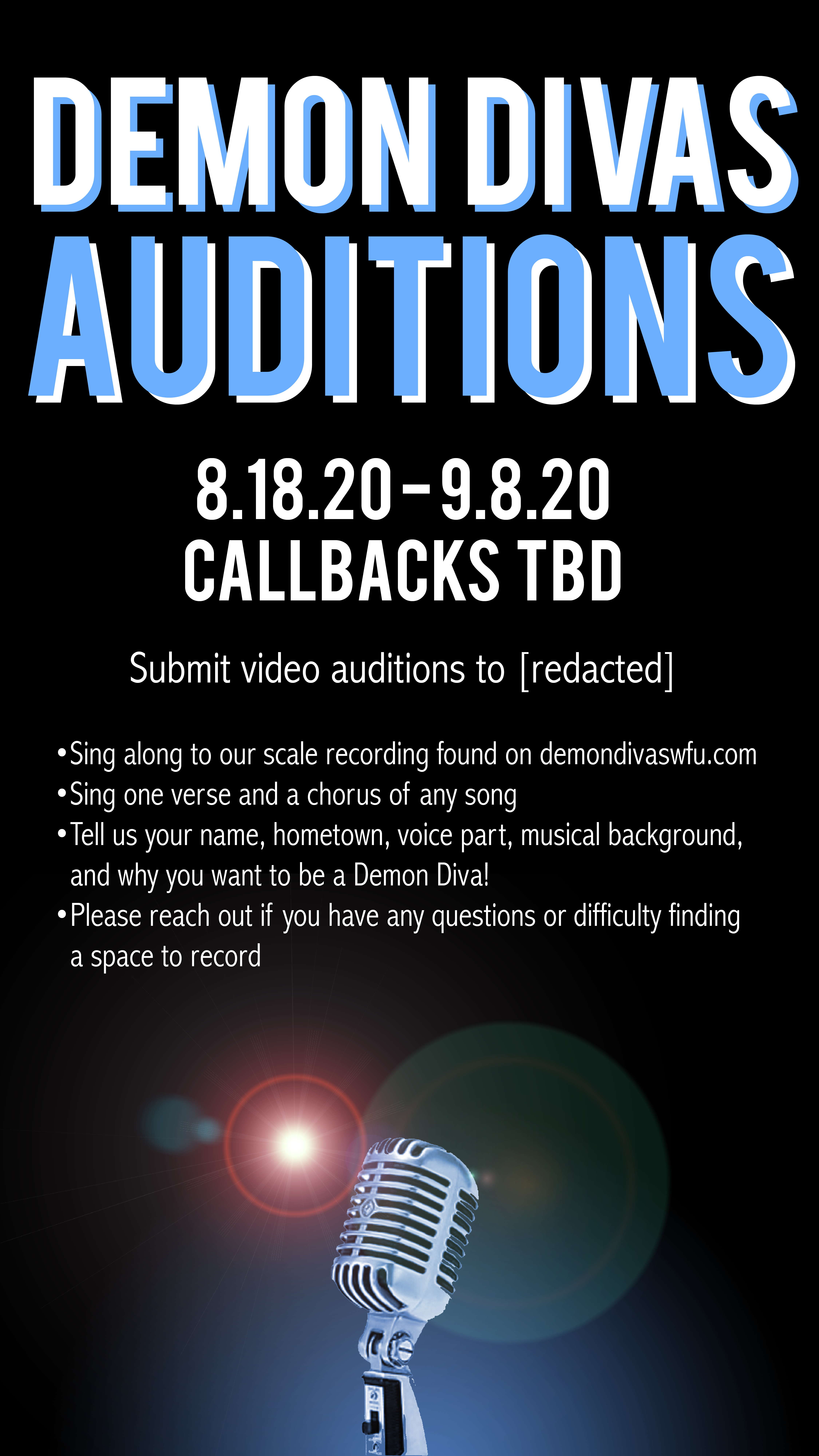 Instagram story
        with audition details for Demon Divas, an acapella group at Wake Forest University