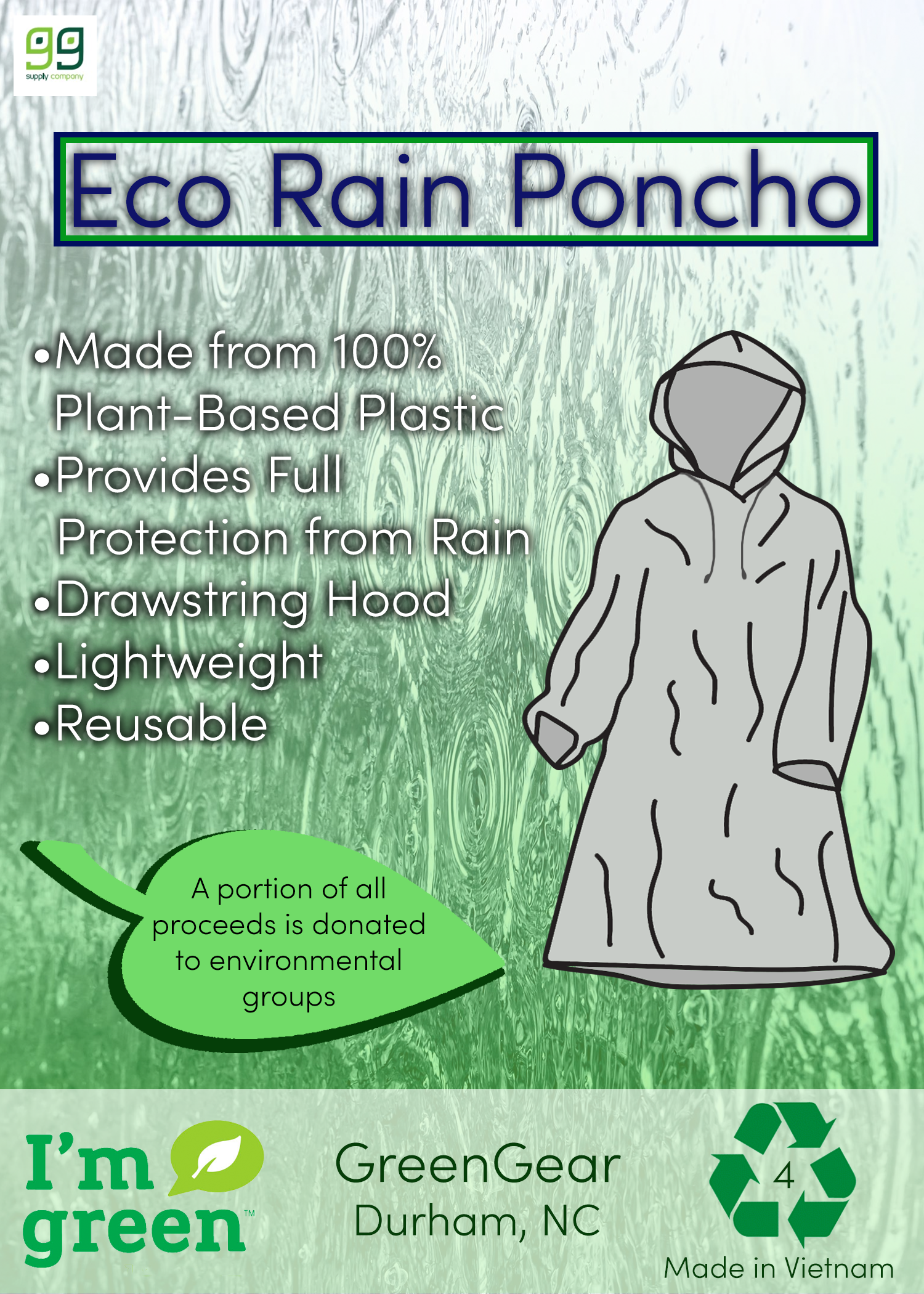 Sample packaging for the GreenGear Eco-Friendly Poncho